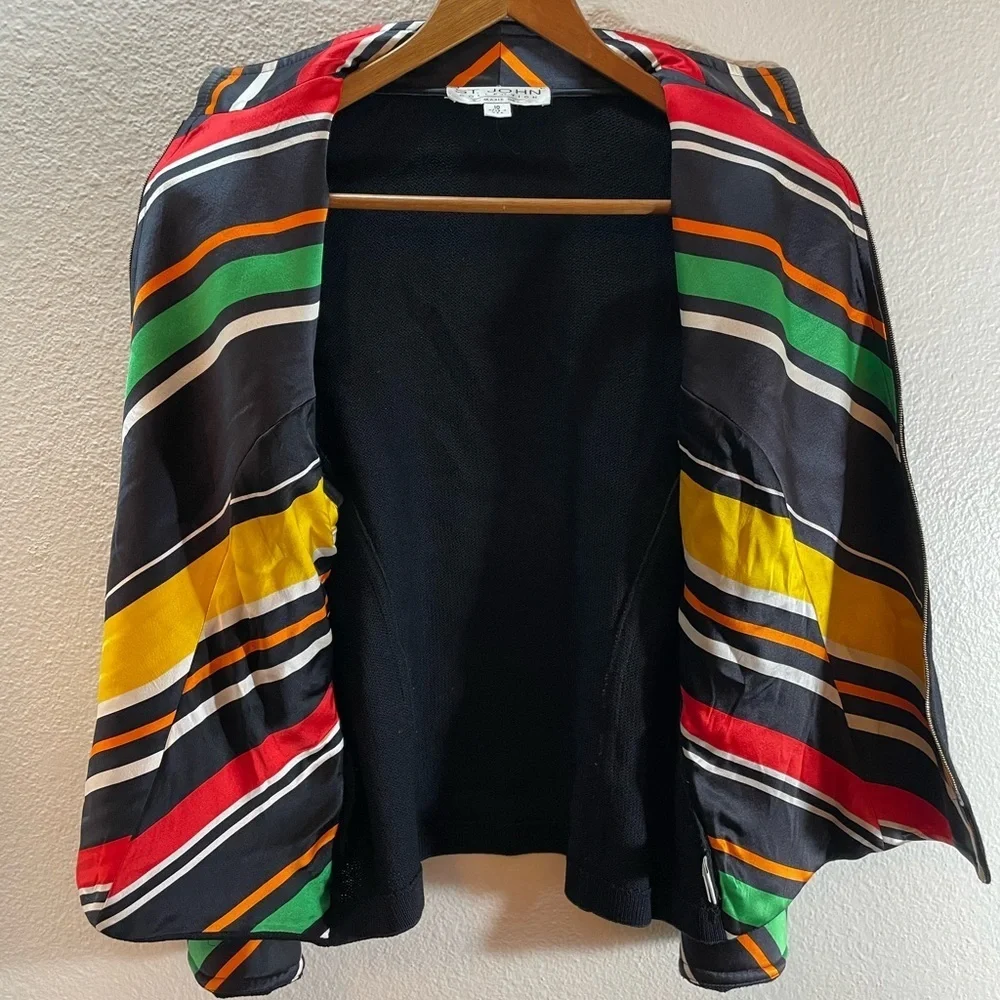 Vintage St. John Silk Color Striped Lightweight Sweater Jacket Quiet Luxury